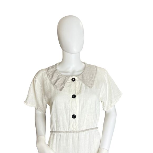 Vintage Alywear Dress Small Cottagecore Linen Maxi Button Front Peter Pan Collar - Picture 3 of 14